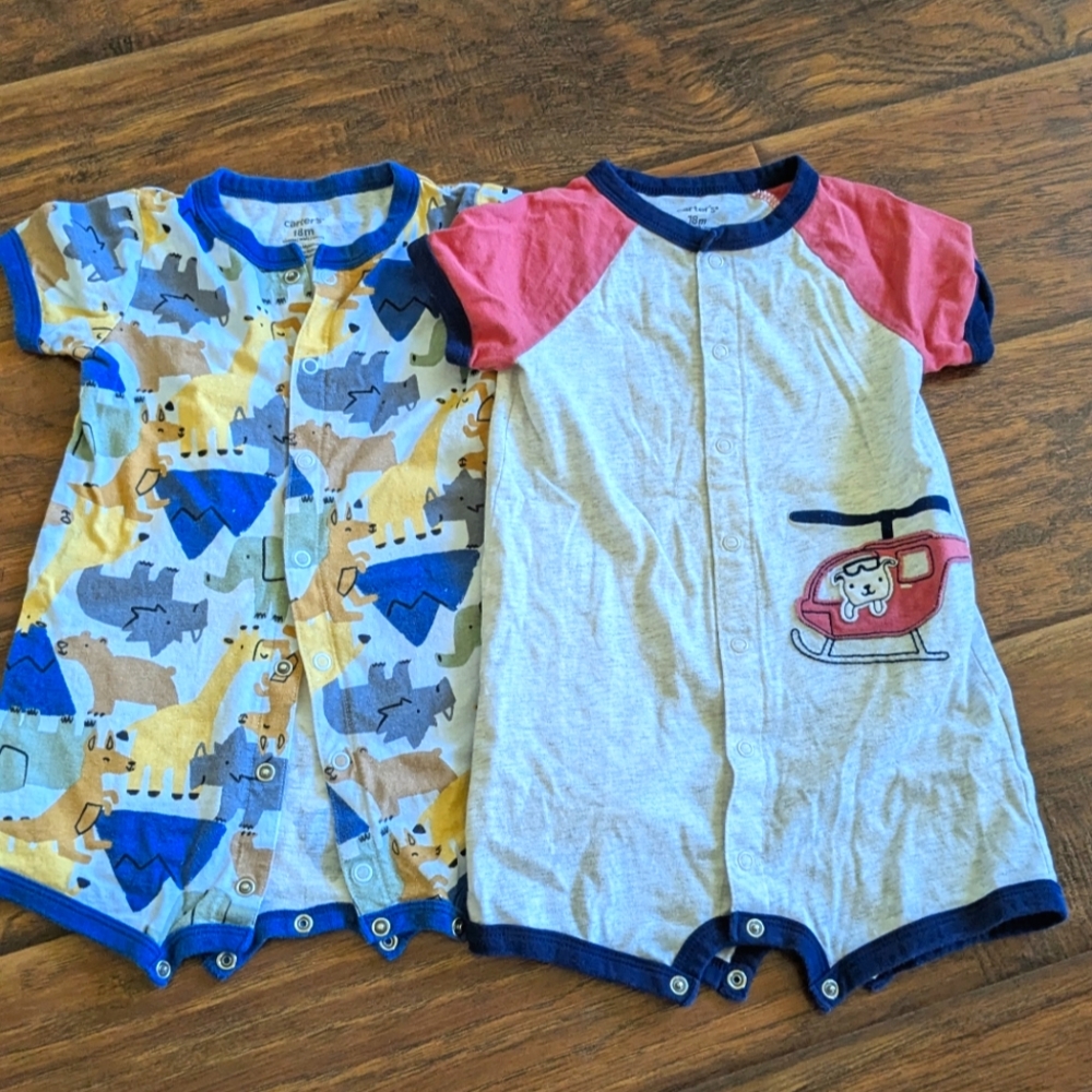 Carter's Romper Set with Helicopter and Dinosaur Print